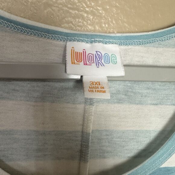 LuLaRoe Tank Dress Woman’s Size 3XL Blue Orange White Striped Soft Stretch Knit - Picture 5 of 6